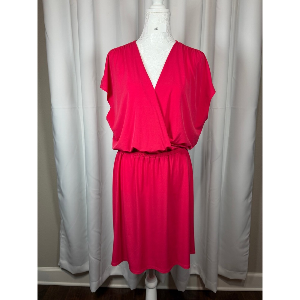 Tommy Bahama Women Pink Faux Wrap Blouson Dress Medium V-Neck Short Sleeve